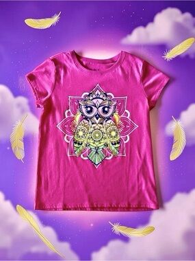 The Children’s Place Girls Owl Tee Medium 7/8 Gold Glitter Graphic